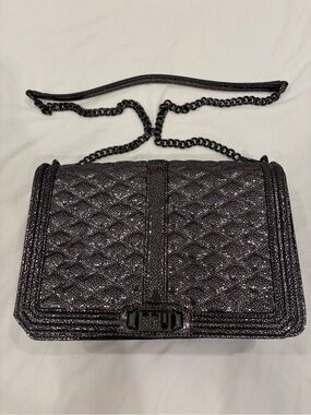 NWOT Rebecca Minikoff Jumbo Love black metallic leather crossbody shoulder bag